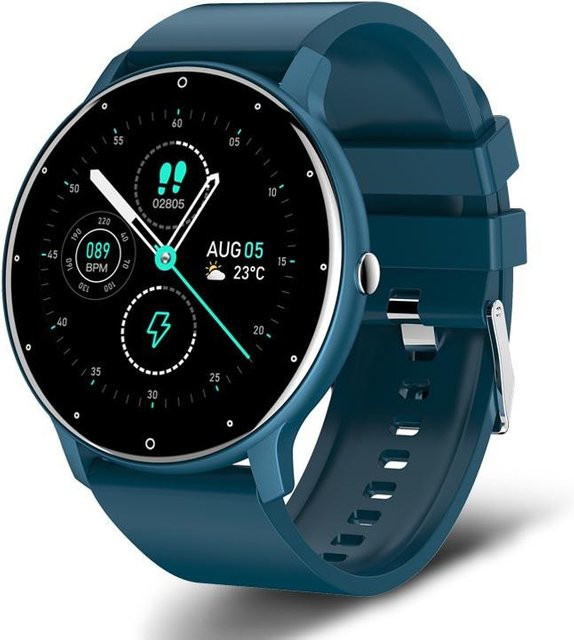 Zodvboz Smartwatch für Damen und Herren mit Echtzeit-Wettervorhersage, wasserdicht, blau - Bild 1