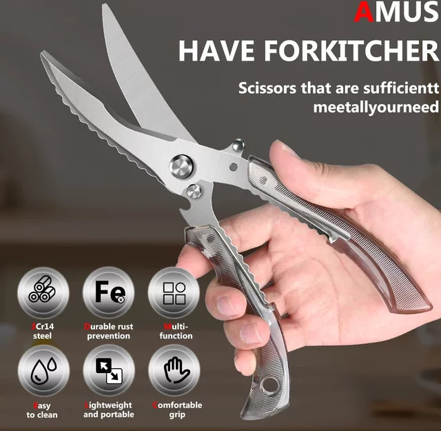 PLYS Küchenschere als Geflügelschere in Grau mit Sicherheitsverschluss zum Schneiden von Fleisch, Geflügel und Fisch - Bild 1