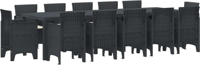 vidaXL 13-teiliges Garten-Essset aus Poly-Rattan mit Kissen in Anthrazit - Bild 1