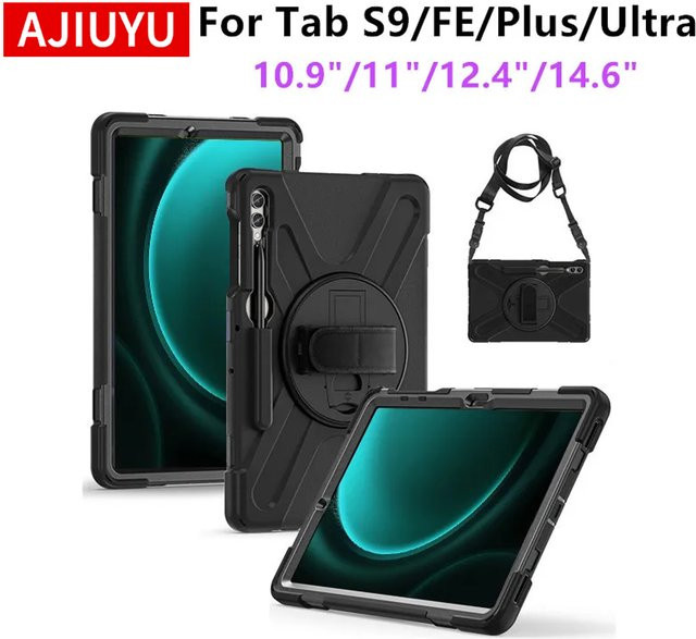 Robuste und stoßfeste Silikonhülle mit Kickstand für Samsung Galaxy Tab A9 Plus, S9 FE, S7, S8, S9, S10 FE Plus Ultra in Schwarz - Bild 1
