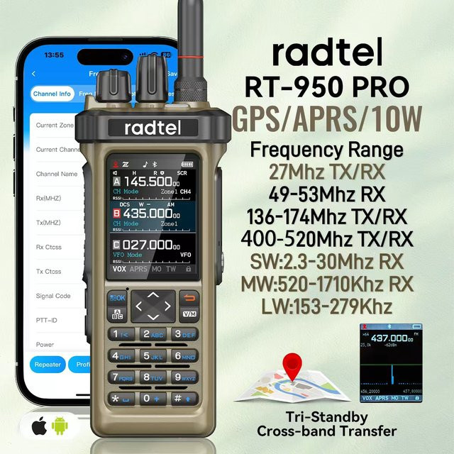 Radtel RT-950 Pro Amateurfunk-Walkie-Talkie in Sandfarben mit GPS, Bluetooth und SSB CW AM FM-Radio - Bild 1