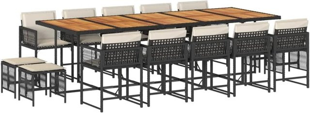 vidaXL 15-teilige Garten-Essgruppe aus Poly Rattan und Akazienholz mit Kissen in Schwarz, Braun und Cremeweiß - Bild 1