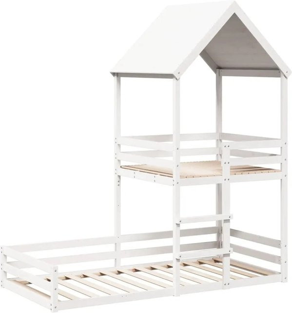 vidaXL Etagenbett mit Hausdach aus Massivholz Kiefer in Weiß, B/T/H: 90 x 200 x 208,5 cm - Bild 1