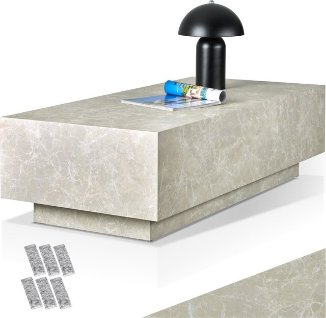tectake Couchtisch Lasley in Travertinoptik Beige, minimalistisches Design, B/T/H: 120 x 60 x 35 cm - Bild 1