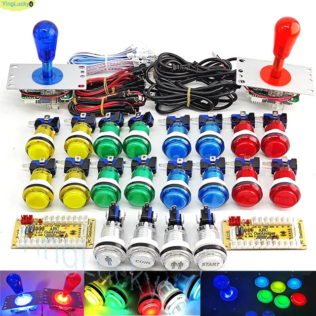 YingLucky 2-Spieler DIY Arcade Spiel-Kit mit LED-Beleuchtung, USB-Encoder und Joystick für PC und Raspberry Pi, Multicolour - Bild 1