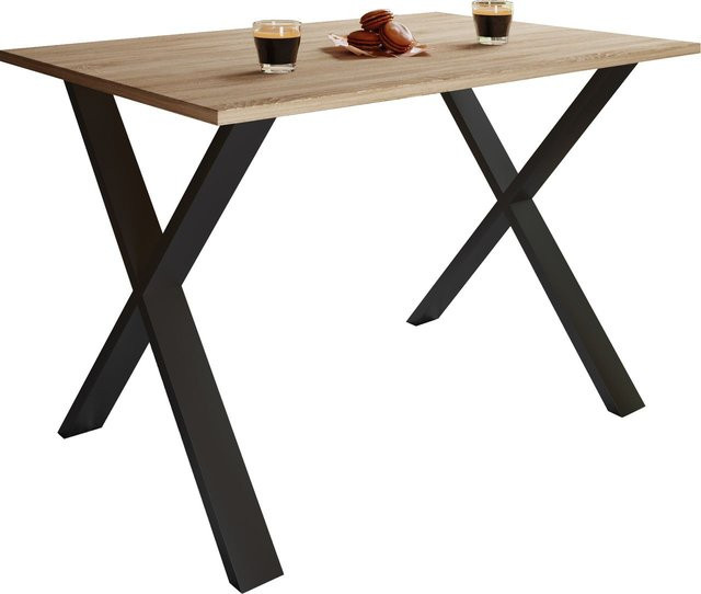 VCM Esstisch Xona in Sonoma-Eiche und Schwarz mit X-Fußgestell, B/T/H: 110 x 80 x 76 cm - Bild 1