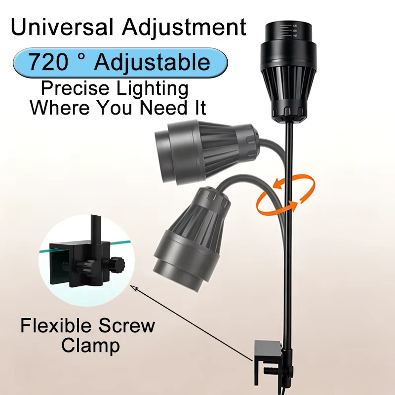 TUNFAN LED Aquarium-Strahler in Schwarz mit einstellbarem Fokus 15-60 Grad, 3-Farben RGB, Zyklustimer und Kühlventilator, USB Clip-on Licht mit 10W - Bild 3