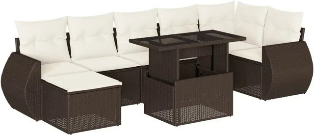 vidaXL 8-teilige Garten-Sofagarnitur in L-Form aus braunem Poly-Rattan mit UV-beständigen Kissen und pulverbeschichtetem Stahlgestell - Bild 1