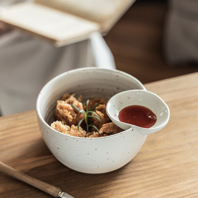 Keramik-Ramen-Schüssel-Set im japanischen Stil, Weiß, 5,6 x 14,6 cm - Bild 1