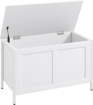 HOMCOM Aufbewahrungstruhe als Aufbewahrungsbank mit Sicherheits-Scharnier-Deckel, Weiß mit Holzmaserung, B/T/H: 80 x 40 x 50 cm