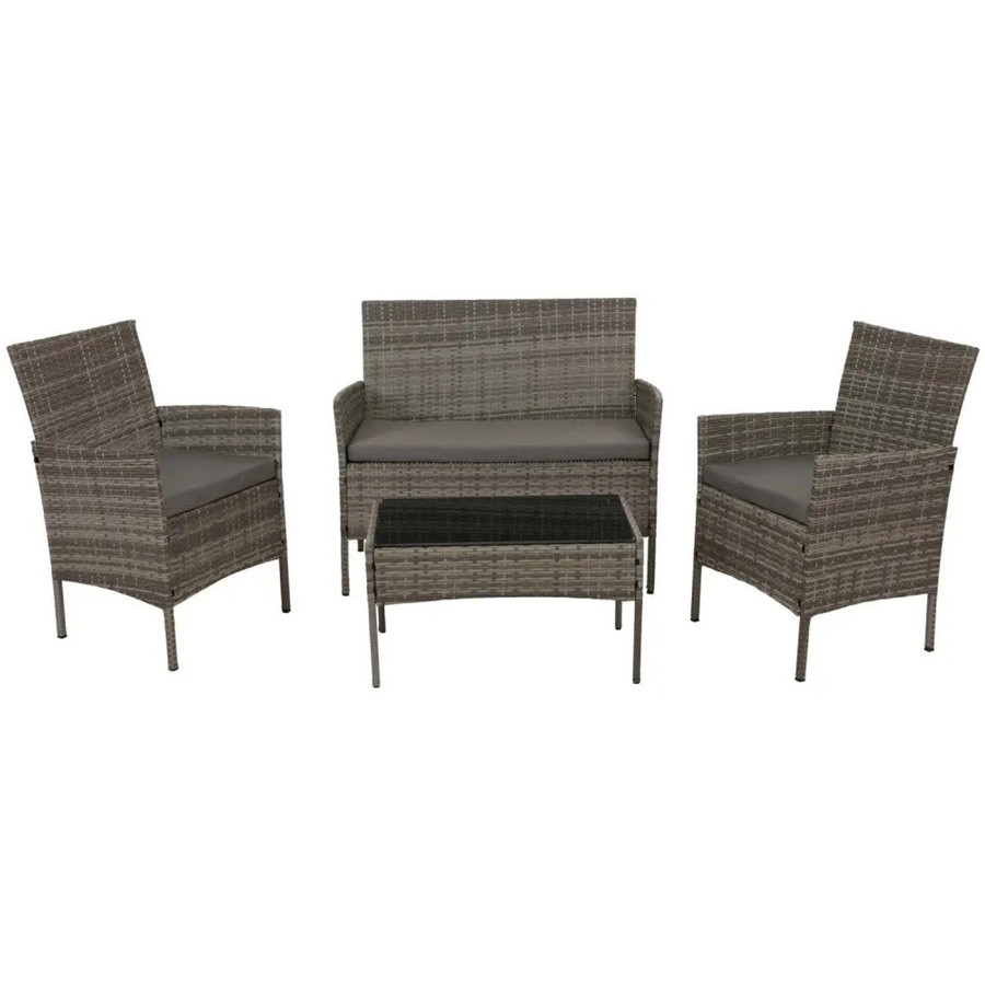 MCW Poly-Rattan Garten-Garnitur N98 Lounge-Set in Grau mit hellgrauen Kissen - Bild 2