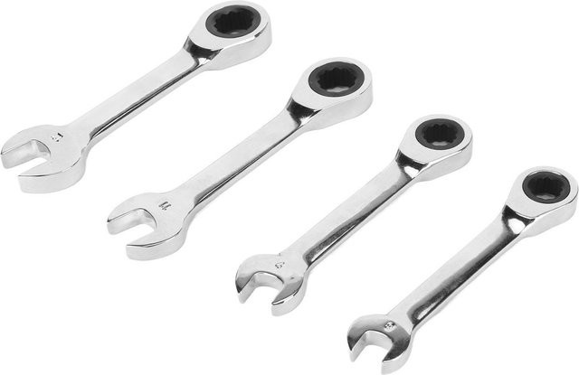 Meterk 4-teiliges kurzes Ratschenschlüssel-Set mit 72 Zähnen in Silber, Größen: 8 mm, 9 mm, 11 mm, 12 mm - Bild 1