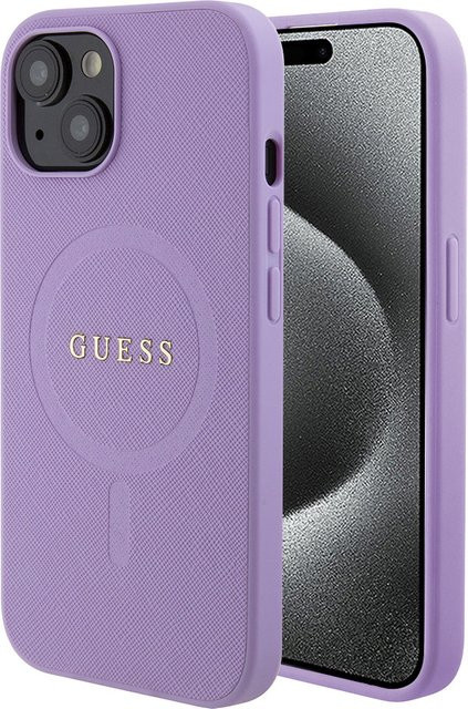 Guess MagSafe Hülle für Apple iPhone 15 in Lila aus Saffiano Leder - Bild 1