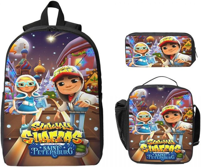 Subway Surfers Schultaschen Set für Kinder von Fancy Style Studio mit Rucksack, Federmäppchen und Brotdose, Mehrfarbig - Bild 1
