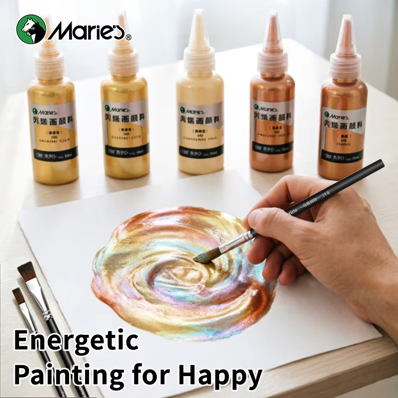 Marie 8-teiliges Metallic-Acrylfarben-Set mit 5 Perlglanz-Schimmerfarben à 50 ml und 3 Pinseln in Multicolour für DIY-Projekte auf Leinwand - Bild 2