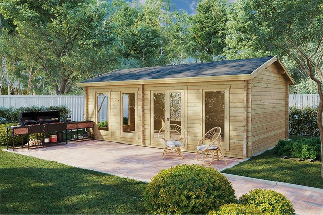 Gartenhaus Typ F aus Holz mit 26 m² Grundfläche, Maße: B: 7 m, T: 4 m - Bild 1