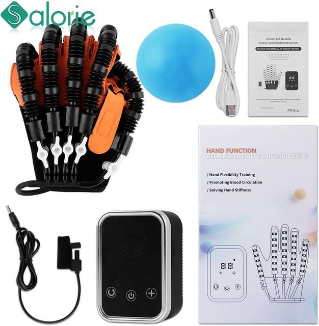 SALORIE Handrehabilitationsgerät Hand- und Fingerroboterhandschuhe für Schlaganfall und Hemiplegie in Schwarz und Silber - Bild 1