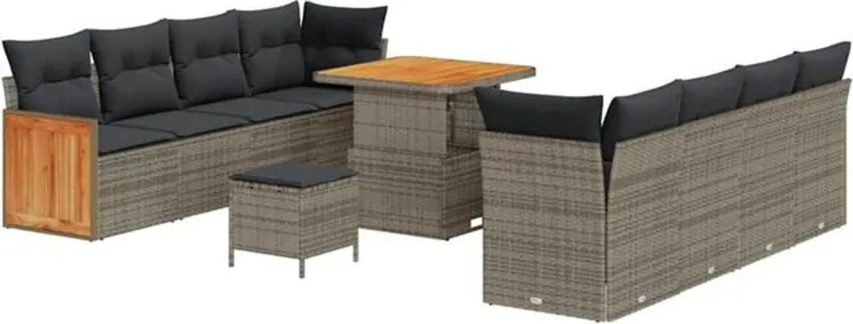 vidaXL Garten-Sofa-Set 11-teilig aus Polyrattan in Grau und Anthrazit mit Loungemöbeln, B/T/H: 80 x 80 x 71 cm - Bild 1