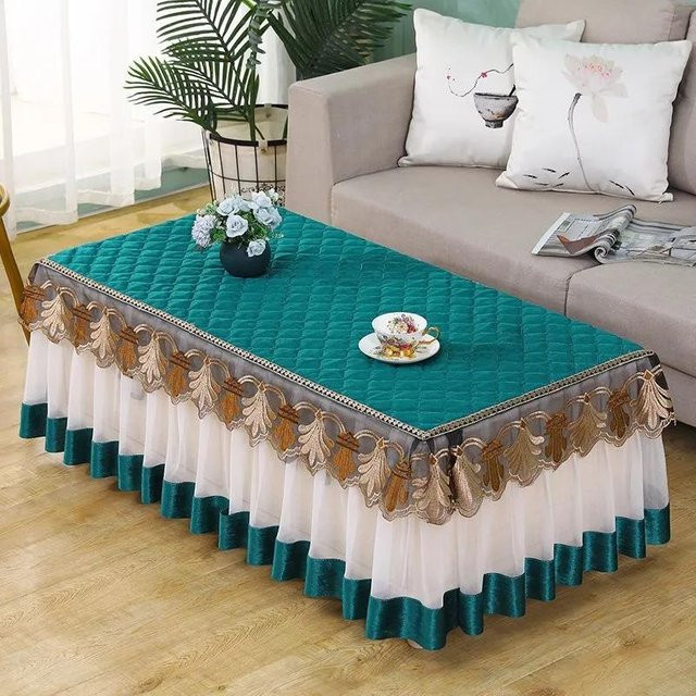 Dekorative Couchtisch-Abdeckung mit Spitzenkante von Super Six, rechteckige Tischdecke aus Polyester-Baumwoll-Mischung, B/T/H: 110 x 55 x 40 cm - Bild 1