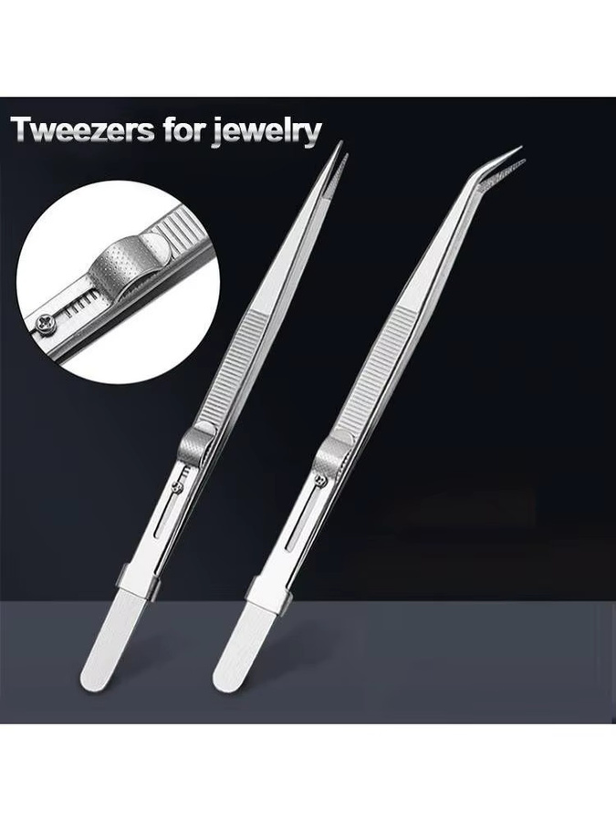 VIBRATITE Pinzette aus Edelstahl mit Verriegelung für Schmuckherstellung und DIY-Bastelarbeiten, Silber - Bild 3