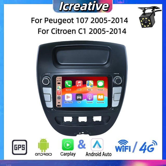Icreative Android Autoradio mit 7 Zoll Display und GPS für Peugeot 107 (2005-2014) und Citroen C1 (2005-2014), Multimedia Carplay Stereo in Schwarz - Bild 1