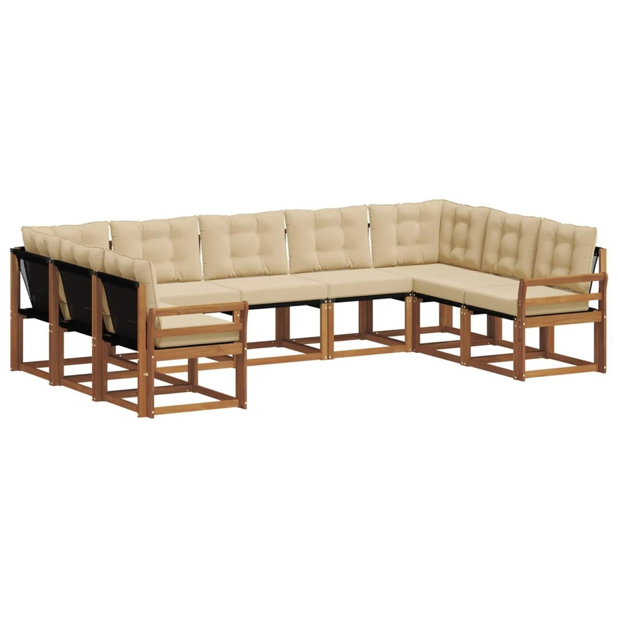 vidaXL Outdoor-Sofagarnitur aus Akazienholz in Natur und Beige, 29-teiliges L-Shape Set mit Textilene-Elementen und UV-beständigen Polstern - Bild 2