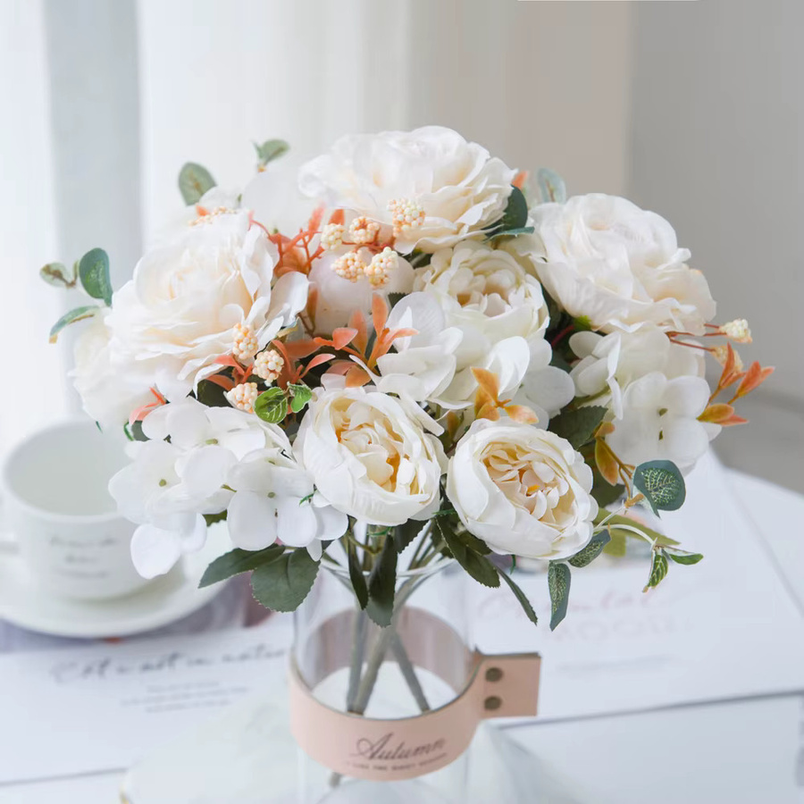 Yusheng Künstliche Blumensträuße in Weiß aus Textil für Tischdekoration und Hochzeiten - Bild 2