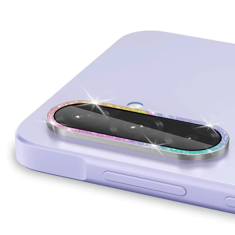 Glitzer Metall Ring Kamera Schutzfolie aus gehärtetem Glas für Samsung Galaxy A56 A36 A26 in Pink und Multicolour - Bild 4