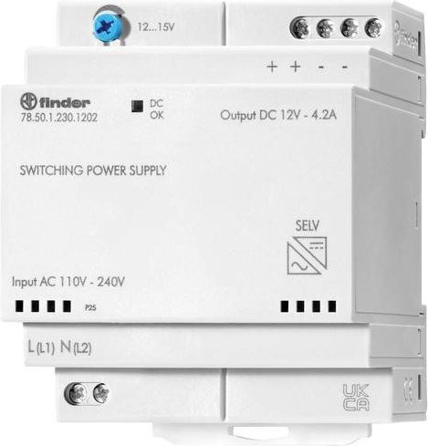 Finder 78.50.1.230.1202 Hutschienen-Netzteil DIN-Rail 12 V/DC 4.6A 50W in Weiß - Bild 1