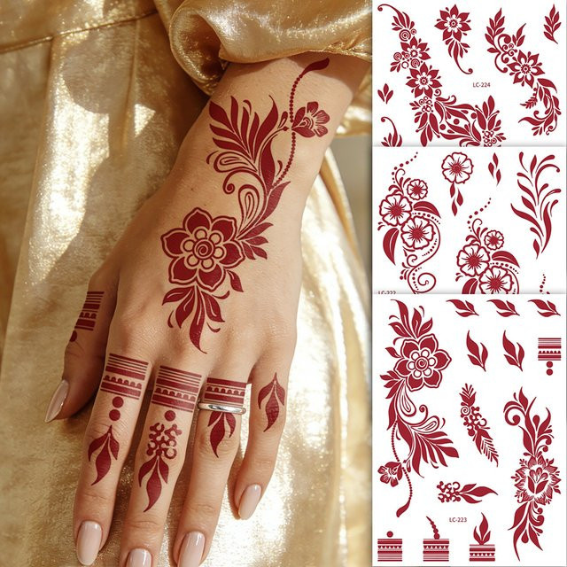 ROCOOART Temporäre Tattoos, 3 Bögen, Blumen-Spitzen-Mehndi-Designs, Damen - Bild 1