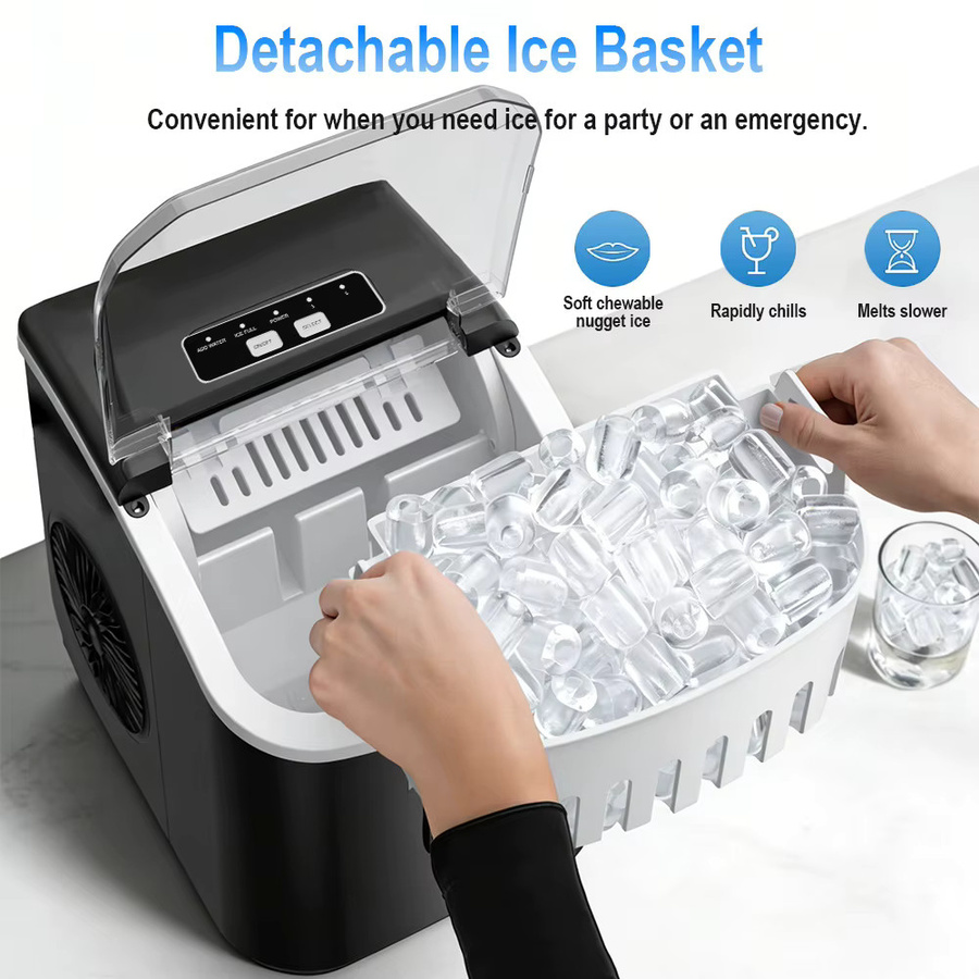 BALASHOV Tragbare Automatische Mini-Eiswürfelmaschine in Schwarz, Elektrische Eismaschine für Zuhause, Küche und Büro mit schneller 6-Minuten-Eiswürfelbereitung - Bild 2