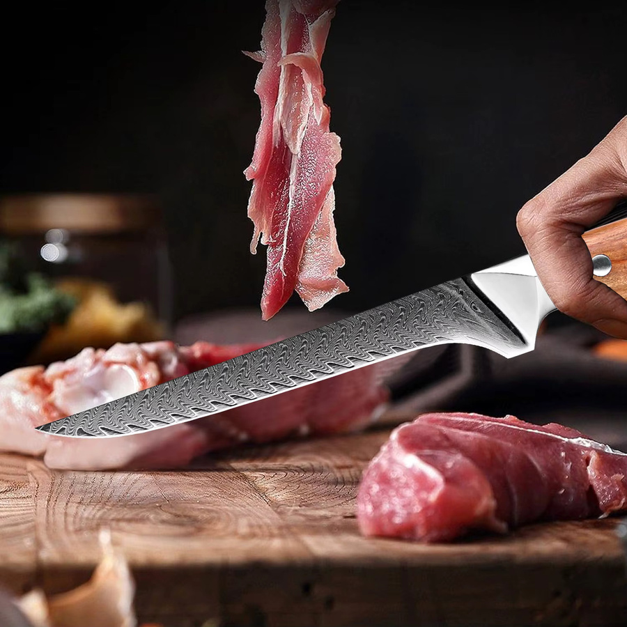 Xituo Filetmesser aus Damaststahl mit ergonomischem Griff aus Olivenholz in Braun, 15,24 cm - Bild 5