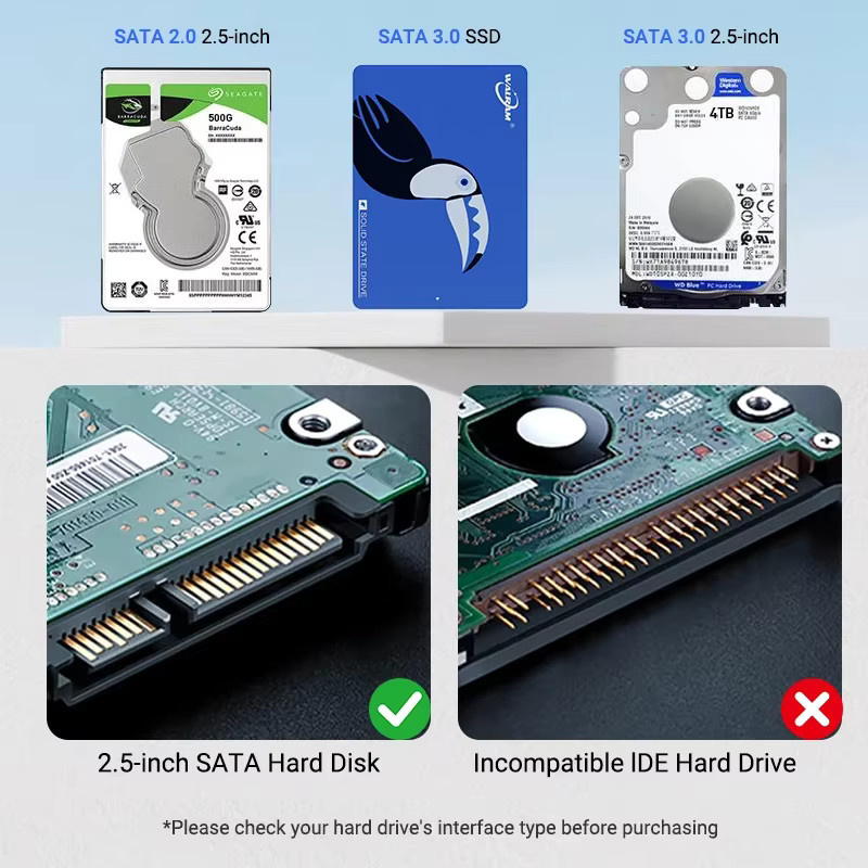 WALRAM Externes SSD und HDD Gehäuse USB-C mit USB 3.1 Anschluss, 2,5 Zoll SATA auf USB 3.1 Adapter, 6 Gbit/s, Schwarz - Bild 2