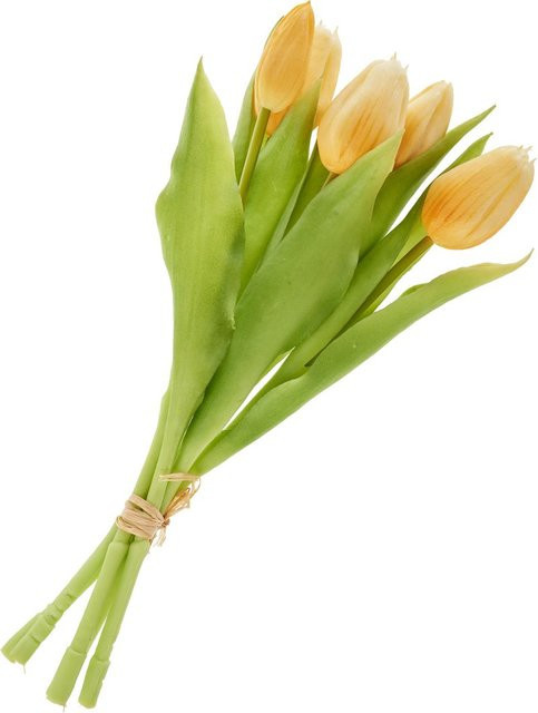 Künstlicher Tulpen-Bund in Gelb mit 3 Blüten und 2 Knospen - Bild 1