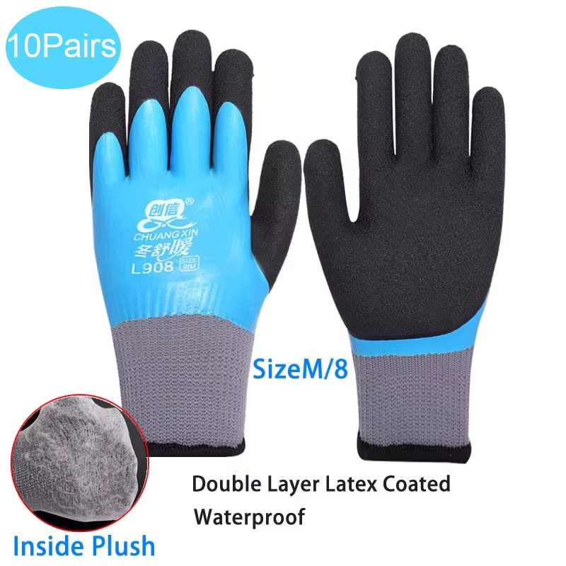 10 Paar ELESESAFE Winter-Arbeitshandschuhe in Grau, thermisch und wasserdicht mit Latexbeschichtung für Gartenarbeit und Reparaturen - Bild 5