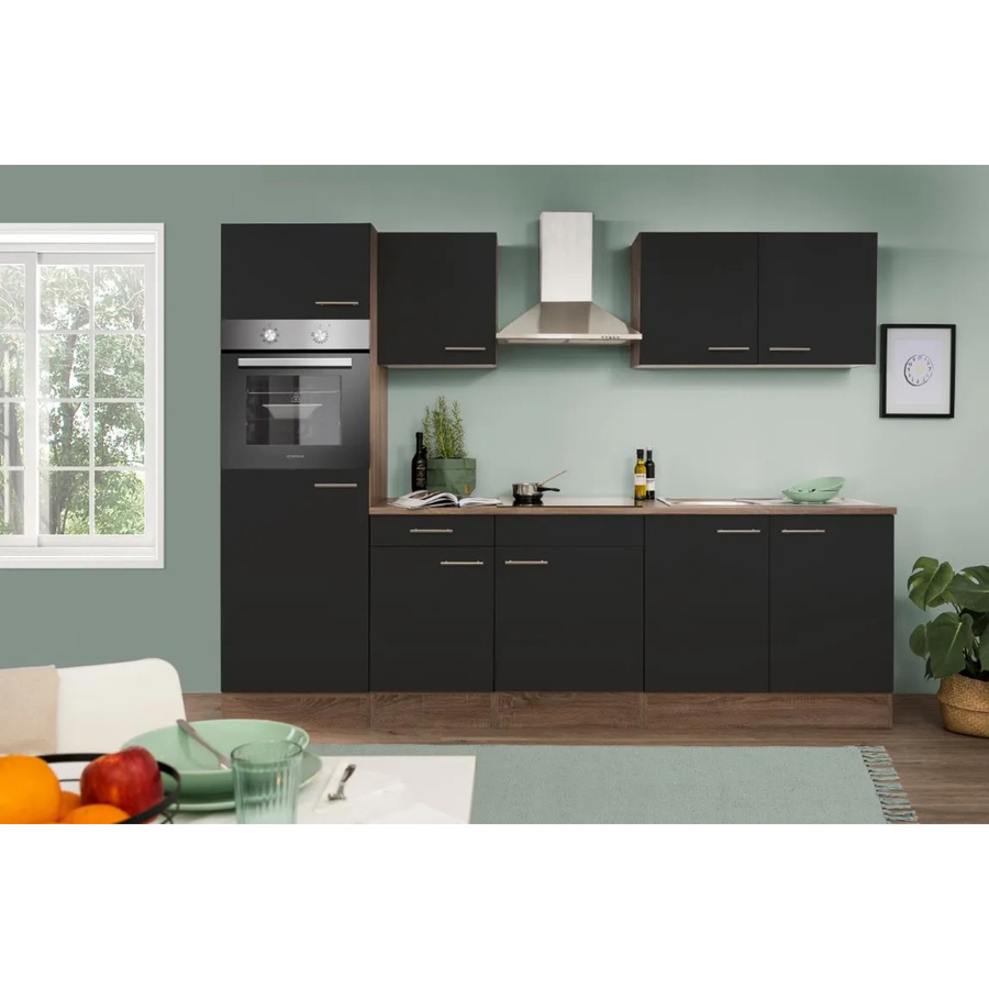 Respekta Küchenzeile KB270EYS in Schwarz Seidenglanz Eiche York Nachbildung, Breite: 270 cm - Bild 2