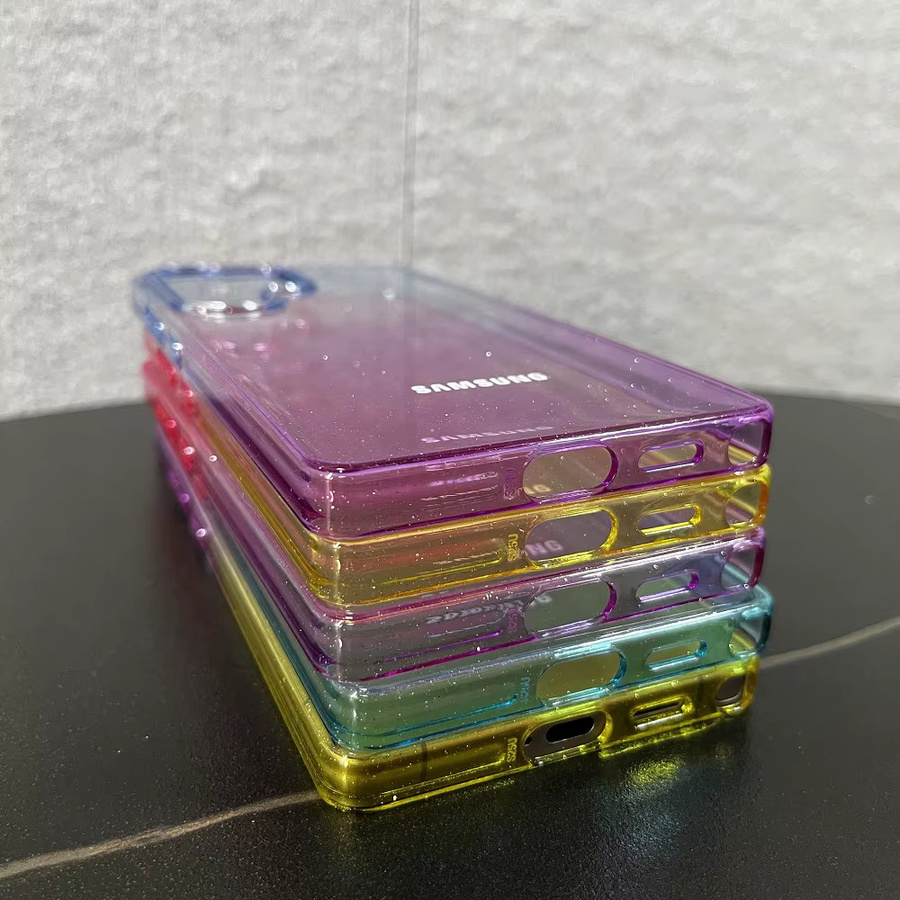Stoßfeste Schutzhülle für Samsung Galaxy S25Edge S25 S24 Ultra Plus mit transparentem Farbverlauf in Pink und Purple sowie Glitzer-Effekt - Bild 3