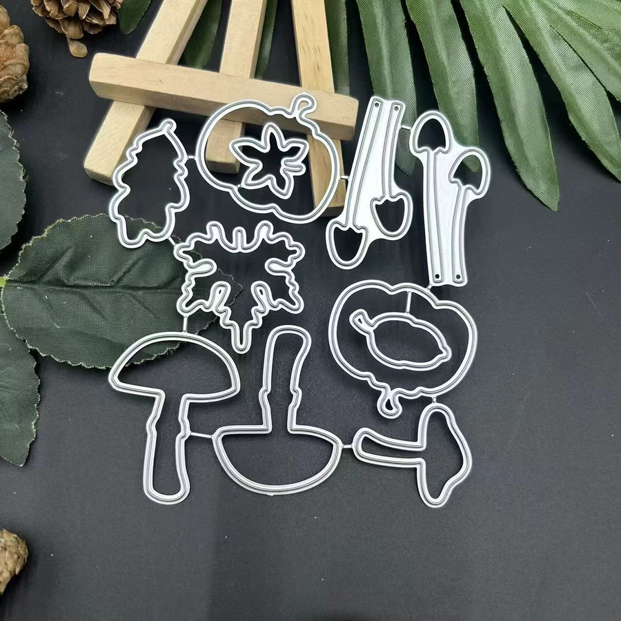 Metall Schneideschablone mit Kürbis und Pilz Motiven in Silber für DIY Scrapbooking und Bastelarbeiten - Bild 2