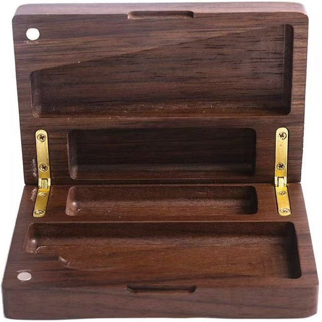Multifunktionale Zigarren-Aufbewahrungsbox aus Walnussholz mit Magnetdeckel und integriertem Fach für Zigarren, Papiere und Feuerzeuge - Bild 1