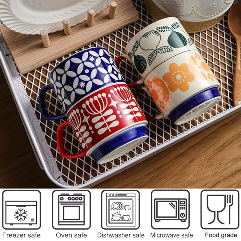 YWDL Keramik Kaffeebecher Set mit floralem Design, 300 ml, Mehrfarbig - Bild 4