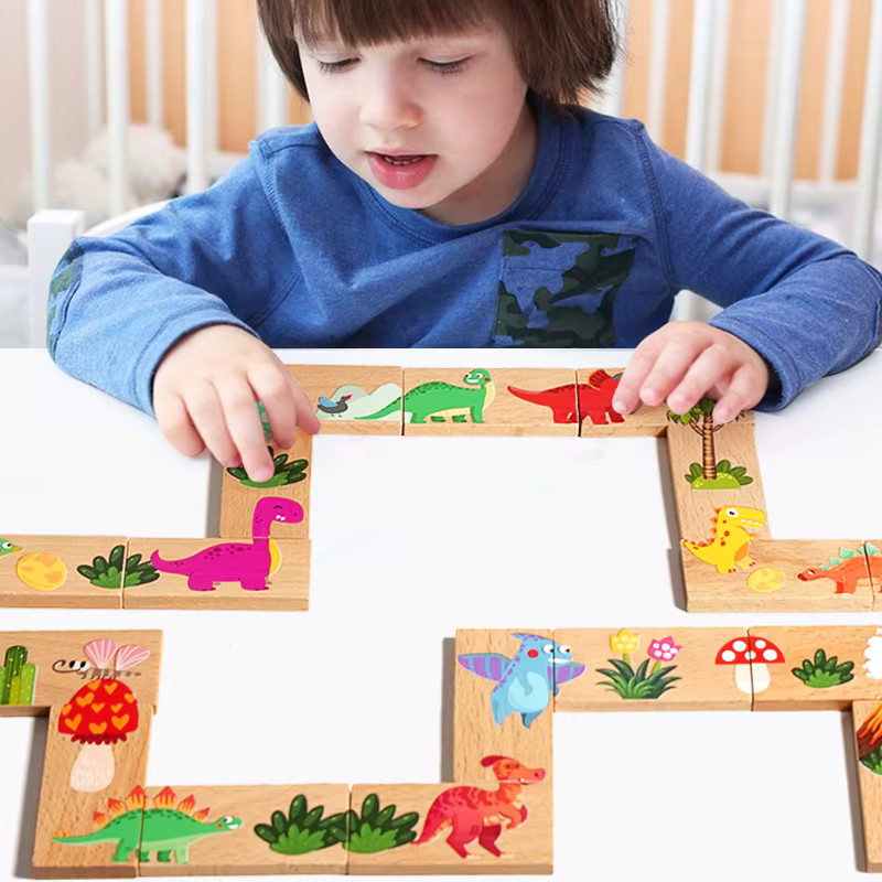 Tlewj Dinosaurier Domino, Holz, Memory Matching, Puzzle, Mehrfarbig - Bild 2