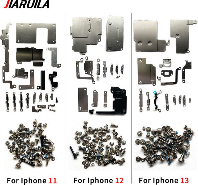 JIARUILA Reparatur-Set mit Vollschrauben und innerer Metallhalterung in Silber für iPhone 11 12 13 14 15 Pro Max Mini und 14 Plus - Bild 1