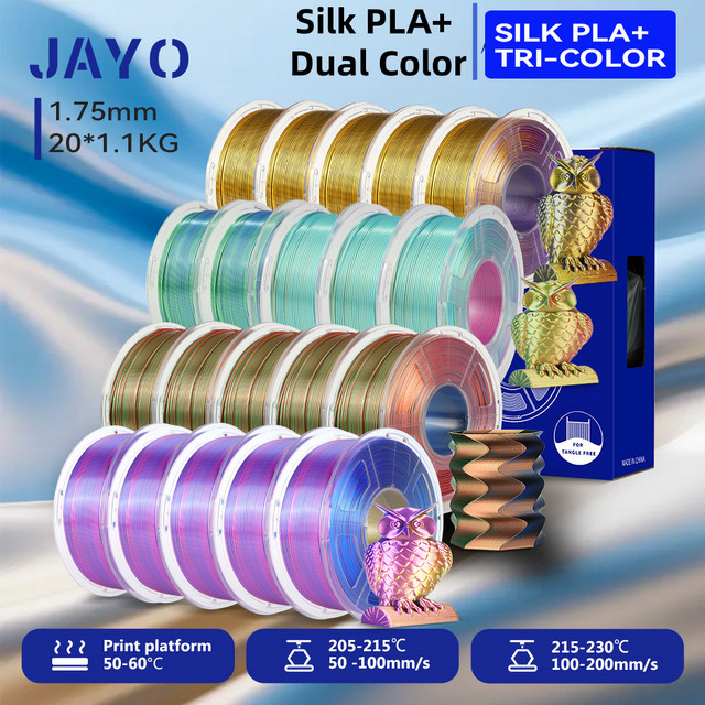 JAYO 20 Rollen 3D-Druckerfilament Set aus PLA+ Seide und Dual-Color PLA, 1,75 mm, Mehrfarbig für FDM-Drucker - Bild 1