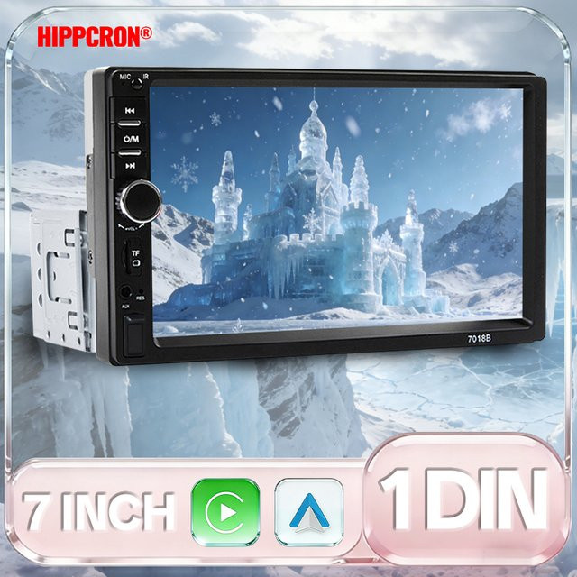 Hippcron 1 Din Autoradio mit 7 Zoll Touchscreen, Android Auto und Apple CarPlay, MP5 Player mit Bluetooth in Schwarz - Bild 1