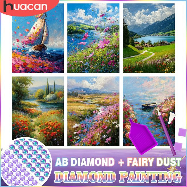 HUACAN Diamant-Mosaik Malset Feldlandschaft mit AB-Bohrer in Multicolour, B/H: 30,0 x 20,0 cm - Bild 1
