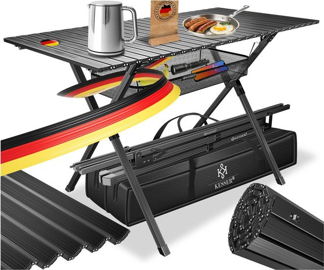 KESSER Campingtisch faltbar mit Aluminiumrahmen und aufrollbarer Tischplatte, B/T/H: 145 x 70 x 70 cm - Bild 1