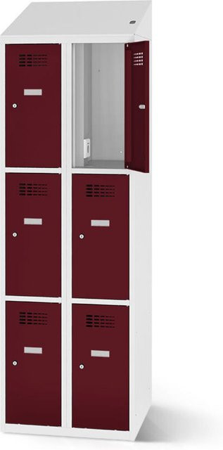 rotstahl Fächerschrank mit Ladefunktion und 6 Fächern in Bordeaux mit lichtgrauem Korpus, B: 60 cm, H: 200 cm - Bild 1