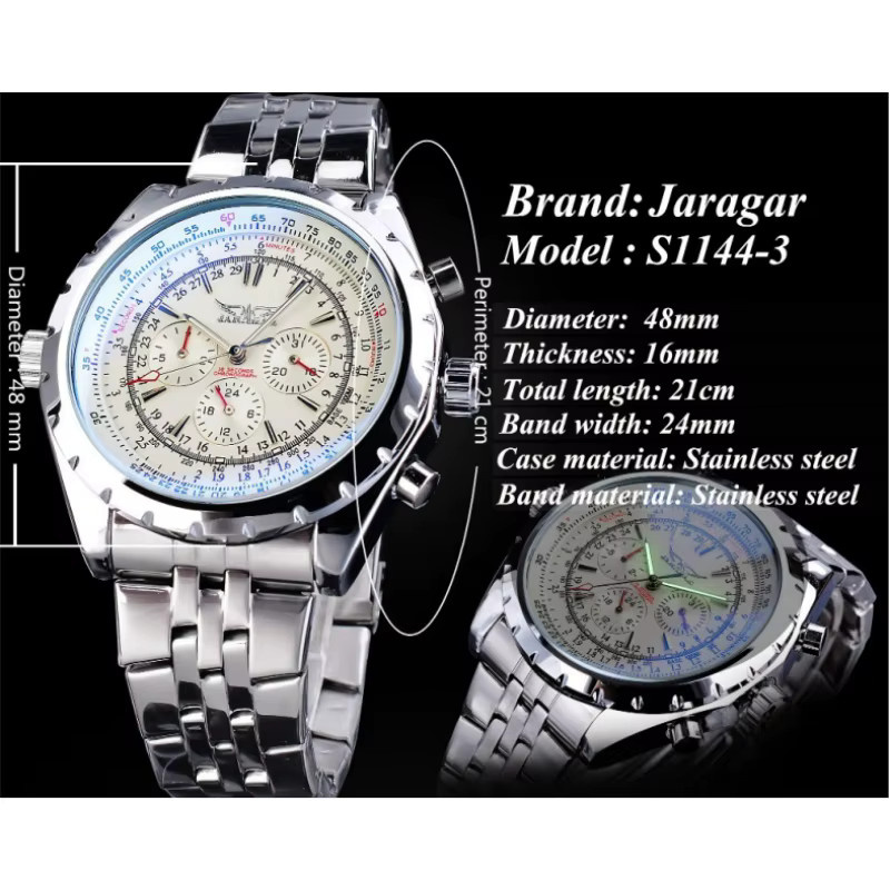 JARAGAR Armbanduhr Automatik, Edelstahl, Silber, Herren - Bild 6