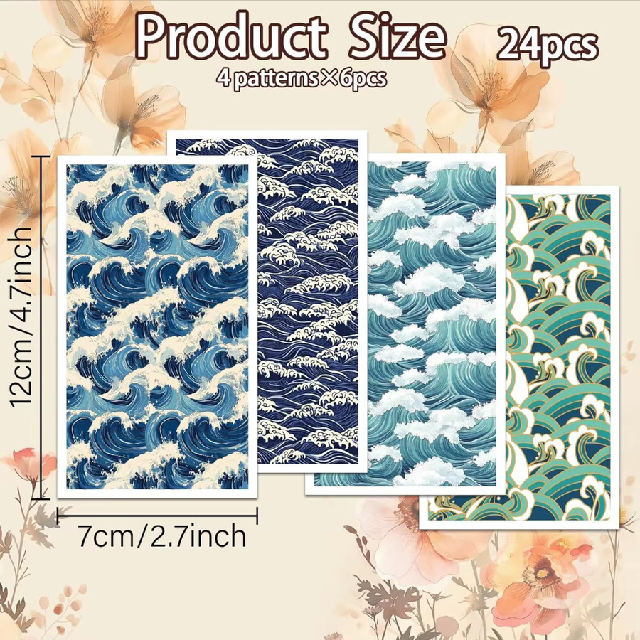 24er Set Transferpapier für Polymer-Ton mit Ozeanmuster in Blau, 4 verschiedene Designs für Sommer-Kreationen - Bild 2