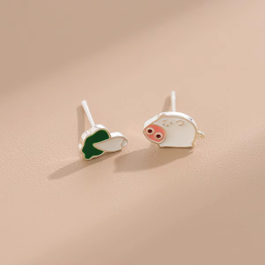Ohrstecker GaGa-Duck, 925 Sterlingsilber, Schweine- und Kohlmotiv, asymmetrisch - Bild 2